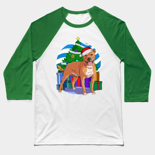 Staffordshire Bull Terrier Dog Christmas Tree Decoration Baseball T-Shirt by Noseking